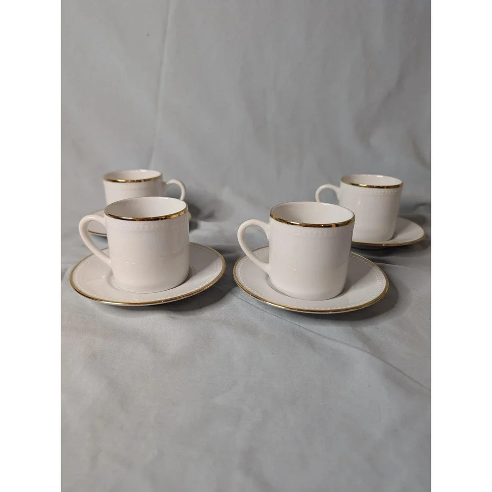 10 Strawberry Street 4 Pc Tea Cup And Saucer Set White And Gold